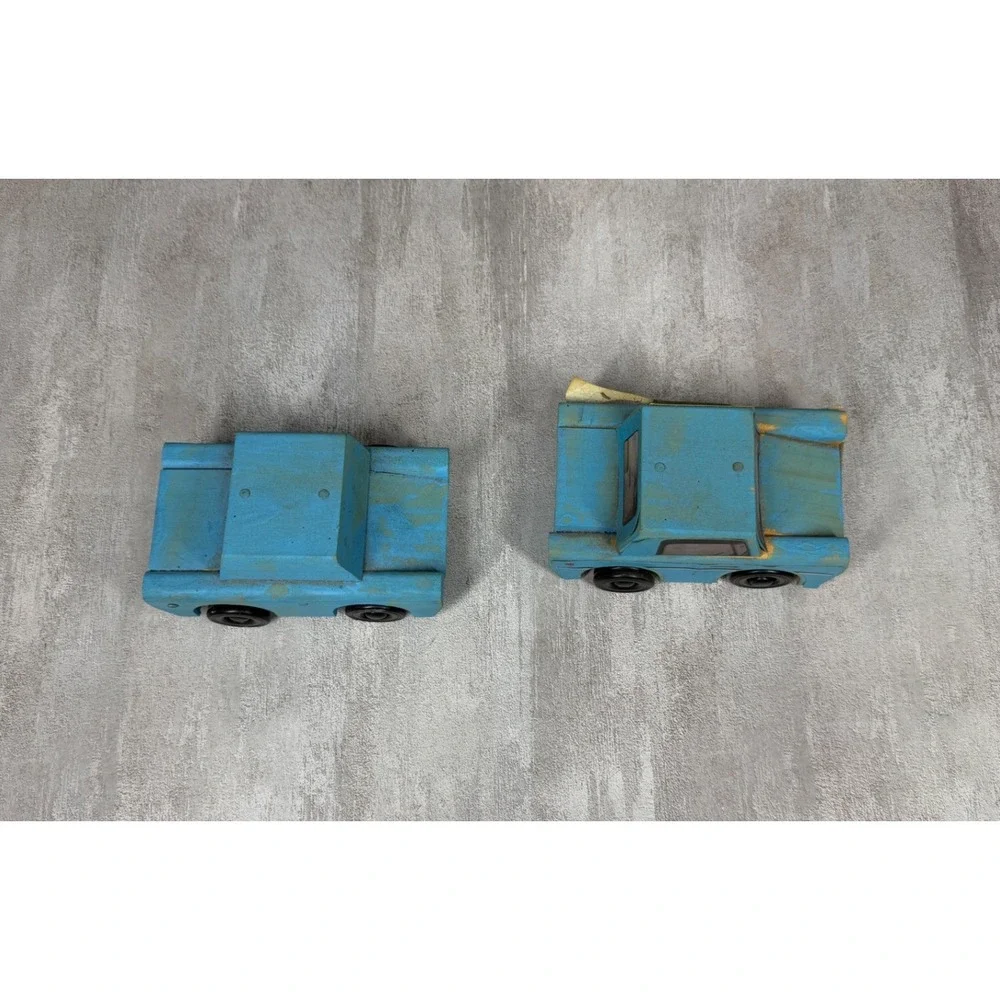 Handmade Wooden Toy Cars Blue Rustic Personalized Kayla Jake Minion Set of 2